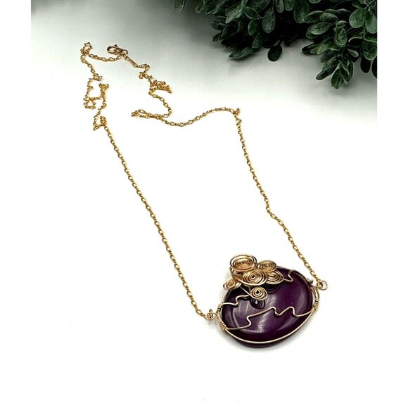 Handcrafted Wire-Wrapped Amethyst Pendant Necklace With Gold-Plated Chain - Picture 1 of 4